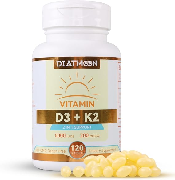 Vitamin D3 K2 Supplement Softgels, D3 5000 IU & K2 MK-7 200 mcg - 120 Count