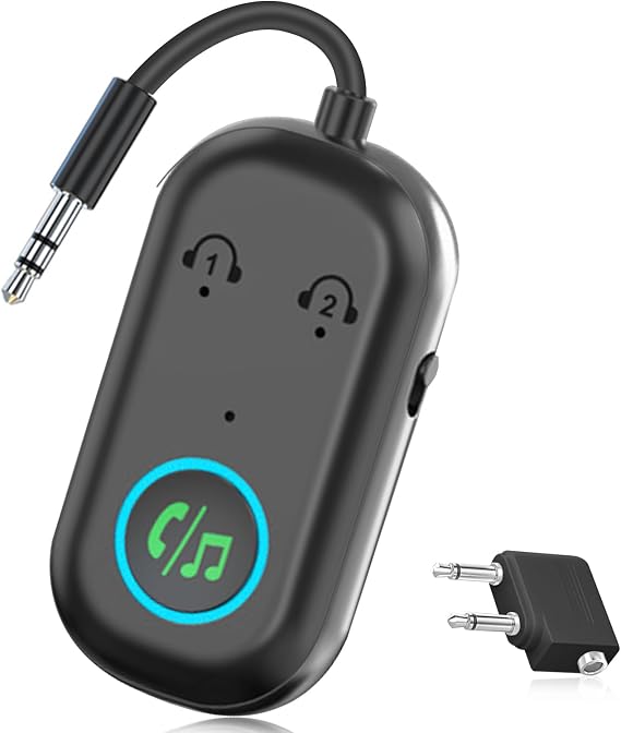 Bluetooth Transmitter Receiver, Wireless Car/Airplane Bluetooth 5.3 Adapter,Compatible with 2 AirPods or Wireless Headphones,Adapter for TV, Airplane, Headphone, Airpods, Speaker, Car