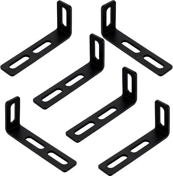 Adjustable Corner Brackets with 3 Long Slots, 6-Pack Black L-Shaped Angled Connector, 90 Degree Adjustable Angle Metal Bracket, Heavy-Duty Shelf Support, 110x50x24 mm/Thickness 3.5 mm