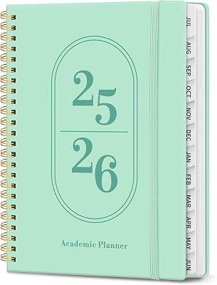 Planner 2025-2026, Academic Year Weekly and Monthly Calendar Planner, July 2025 - June 2026, Spiral Bound School Planning Tool, Perfect for Teacher, Student, Woman & Men - A5 6.3 x 8.5, Seafoam
