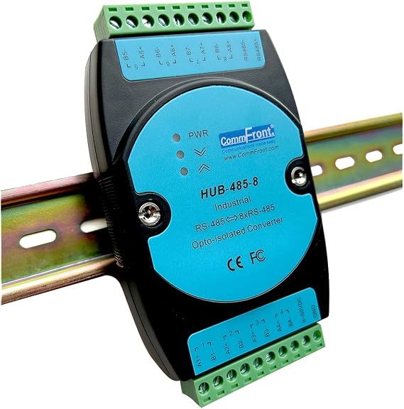Industrial 8-Port RS485 Opto-Isolated Hub/Splitter/Repeater, 2500V Optical Isolation, Supports 8x128 RS-485 nodes, DIN-Rail/Wall/Panel Mount
