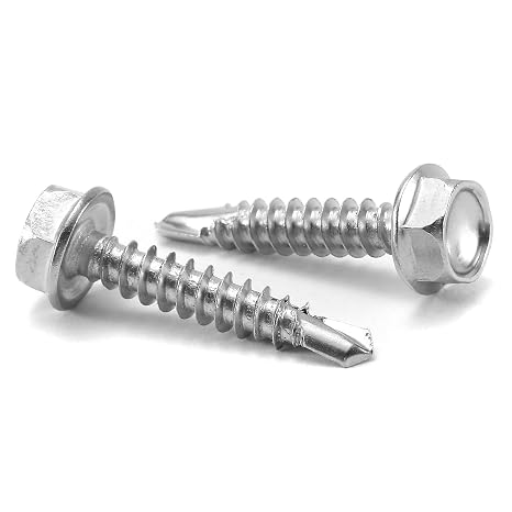 #8 x 1 Sheet Metal Screws 100PCS 410 Stainless Steel Hex Washer Head Fast Self Tapping Screws by SG TZH