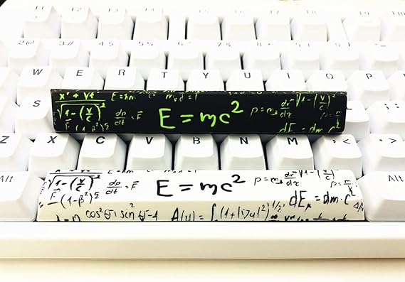 Novelty Spacebar Artisan Keycap PBT Dye Subbed 6.25u 6.5u Custom Keycaps OEM Profile for Standard ANSI Cherry MX Mechanical Gaming Keyboards 6.25u E=mc2 White
