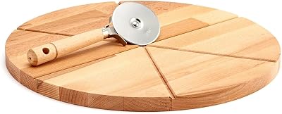 Bisetti Beech Wood Pizza Cutting Board with Cutter