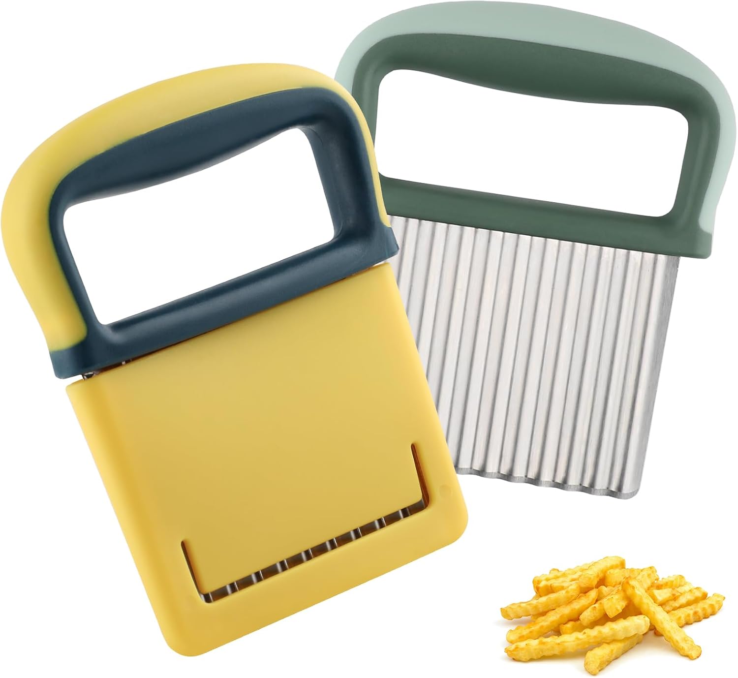 2PCS Stainless Steel Wave Cutter with Protective Case and Handle, Veggie Slicer and French Fry Cutter