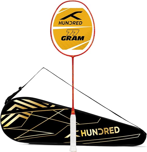 HUNDRED Atomic Air 77 Carbon Fibre Unstrung Badminton Racket with Full Racket Cover for Intermediate Players (77g, Max Tension - 32 LBS)
