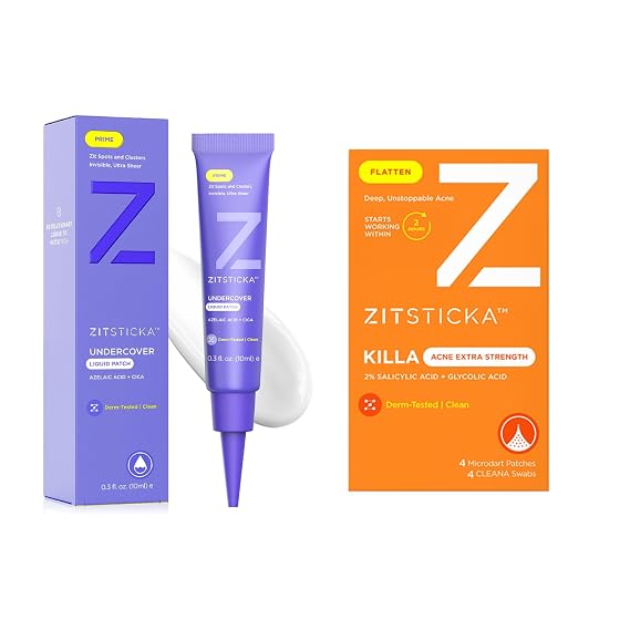 ZitSticka Liquid Pimple Patch and Killa Acne Extra Strength 4 Pack Bundle (4 Patches, 10ml Liquid)