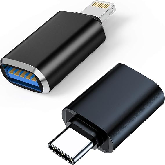 USB Adapter Pack of 2 - USB Types Chart, Male USBC Lightning to Female USBA | 2 Packs, USBC Male to USBA, Lightning Male to USB-A, OTG Converters for Car MacBook iPhone iPad Android Microphone Podcast