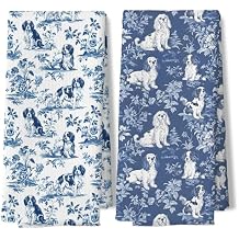 Chinoiserie Cavalier King Charles Spaniel Kitchen Towels Set of 2, Blue and White Cavalier King Charles Spaniel Decor Decorative Dish Tea Towels for Bathroom,Dog Gifts for Women Men,16x24 Inch
