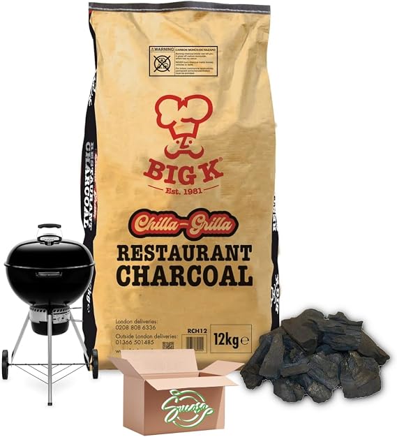 Big K Chilla-Grilla Restaurant Grade Charcoal | Lump Wood Charcoal | Authentic BBQ Taste | 12 Kg Bag Sucasa