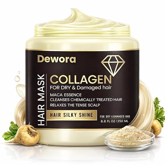 Keratin Collagen Hair Mask for Dry & Damaged Hair, Deep Conditioning Repair Treatment with Maca Root, Frizz Control & Shine, For All Hair Types, 8.8 fl oz