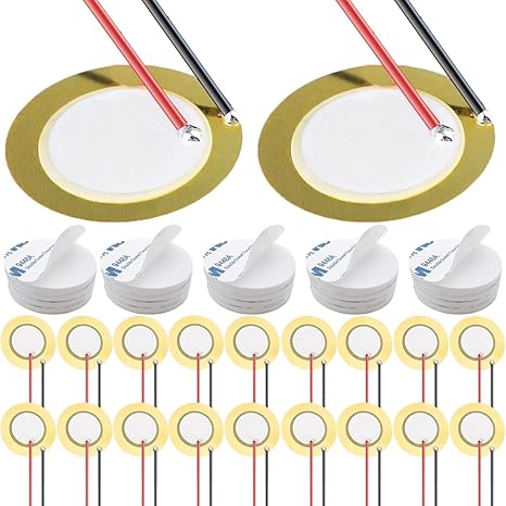 27mm Piezo Discs Piezo Pickup with 13" Leads Piezo Amplifiers Discs Mic Drum Trigger Acoustic Pickup Buzzer with Adhesive Foam Sticker for Acoustic Instrument CBG Guitar, 20 pcs