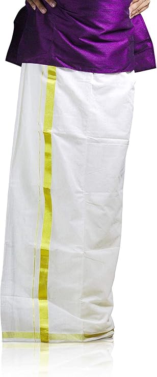 Kerala Double Dhoti/Mundu for Men in Pure Cotton with 1" Golden Kasavu - Kerala Traditional Dress