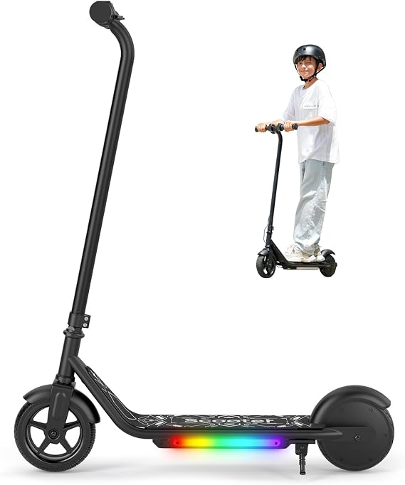 Electric Scooter for Kids Ages 6-12, 150W Motor, Simple One-Button Control, 2 Safe Speeds (6/10 MPH), K2 Pro for 3 Speeds, Colorful Lights, Magnetic Charging, Dual Brake System, 154 Lbs Load Capacity