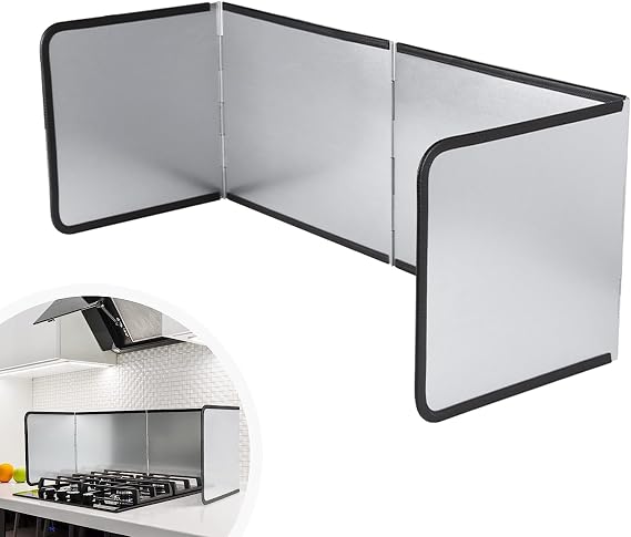 4 Sided Splatter Guard, Stainless Steel Oil Splatter Guard, Grease Splatter Screen, Anti Splatter Sheet Oil Guard Foldable, Oil Splatter Proof Baffle Splatter Guard Stove Frying Pan Splatter Guard (C
