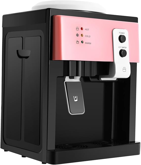 Hot Water Dispenser for 1-5gal Water Bottle Top Loading, 110V Electric Water Filter System, Tabletop Drinking Fountain, Hot and Cold Table Drinking Machine for Home Office Kitchen (Pink)