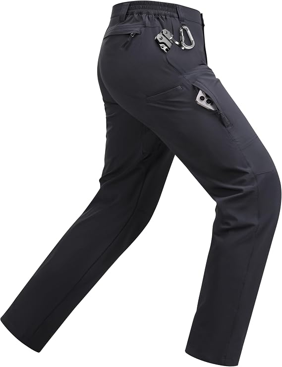 Mens Hiking Pants Lightweight Waterproof Breathable Quick Dry Nylon Cargo Work Pants Fishing Travel Outdoor 6 Pockets