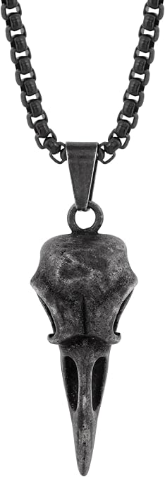 HAQUIL Stainless Steel Raven Skull Pendant Necklace, Box Chain, Gothic Punk Biker Raven Jewelry Gift for Men and Women