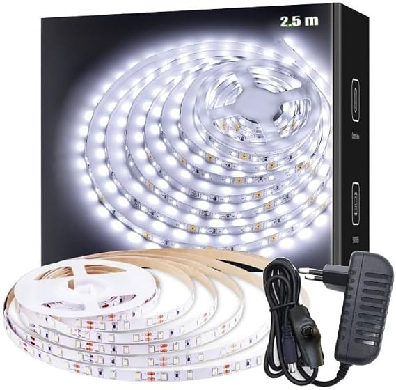 Sb-6501 Şerit Led Işık Aydınlatma Seti Aç/kapa Butonlu, Adaptörlü, Mutfak Tezgah, Çalışma Masası, Dolap ve Raf Işıklandırma, Dekoratif Aydınlatma (Beyaz, 250 Cm) [Enerji Sınıfı A]