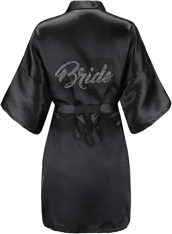 EPLAZA Silver Rhinestone Bride Bridesmaid Satin Robes Wedding Day One Size