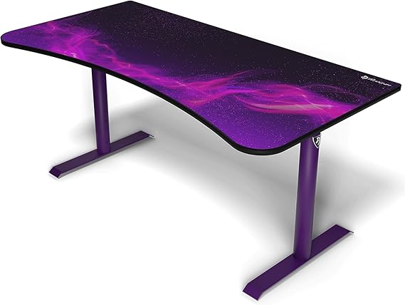 Arozzi Arena Special Edition Ultrawide Curved Gaming and Office Desk with Full Surface Water Resistant Desk Mat Custom Monitor Mount Cable Management Cut Outs - Purple Galaxy | Full Surface Water-Resistant Desk Mat, Monitor Mount Cut-Outs, Cable Management Netting