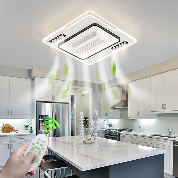 Low Profile Ceiling Fans with Lights 100cm Flush Mount Ceiling Fan Light with Remote White LED Fan Ceiling Lighting Stepless Dimmable Bladeless Ceiling Fans for Bedroom Silent Square Fan [Energy Class B]