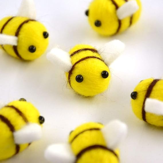 Rainlemon Wool Felt Bumble Bee Craft Ball Nursery, Tent Decoration Baby Shower Gender Reveal Party Supply -Pack of 10