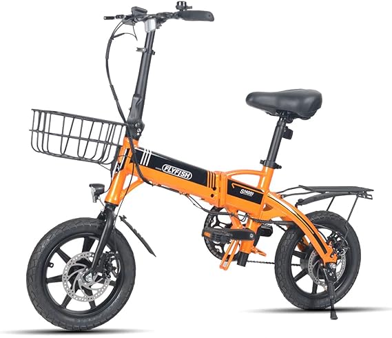 Electric Assisted Bicycle, Folding, Assisted Bicycle, 14 inch Folding Bicycle, With Basket, Ultra Lightweight, Compact, Model Certified, No License Required, Electric Assist Bicycle, 14 Inch, Folding Bicycle, 3 Levels of Assist, Front and Rear Disc Brake, Suspension Fork, 14 Inch, 250 W Motor, 36 V 8 Ah, Commuting to Work or School, Convenient, Stylish
