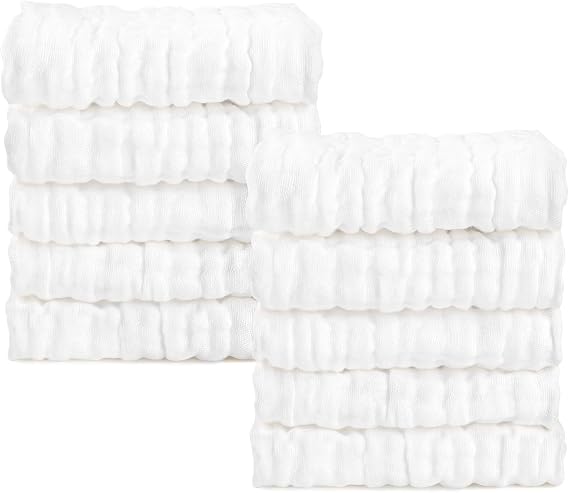 AIDEA Baby Washcloths and Burp Cloths, Muslin Washcloths White-10PK
