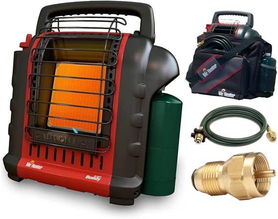 Mr. Heater MH9X 4-9000 BTU Portable Buddy Heater Deluxe Travel Bundle | Buddy Bag, 10-Feet Hose, Adapter, (4 items)