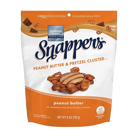 Edward Marc Snappers Peanut Butter & Pretzels Cluster - Crunchy Pretzel Snack With Milk Chocolate For Adults And Kids - 6 oz (pack of 1)
