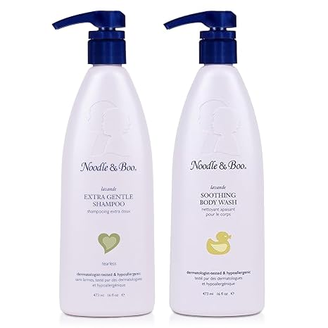 Noodle & Boo Lavender 2 Piece Baby Bundle Soothing Newborn and Baby Bath, 16 Fl Oz (Pack of 1) Lavender Extra Gentle Newborn and Baby Shampoo for Sensitive Skin, 16 fl. oz.