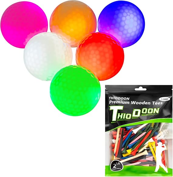 THIODOON Glow in the Dark Golf Balls and Golf Tees 3-1/4 Inch, Golf Gifts and Accessories for Men Women Kids