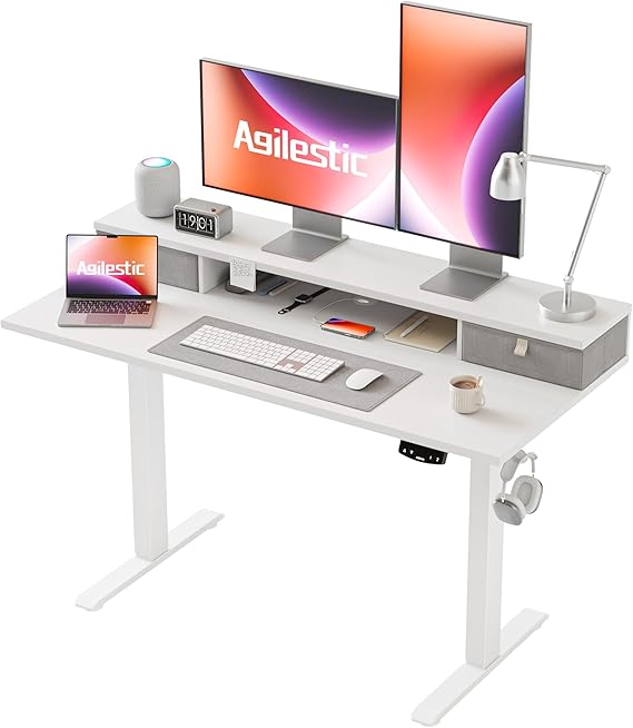 Agilestic Electric Adjustable Height Desk, with 2 Fabric Drawers, 120x60cm