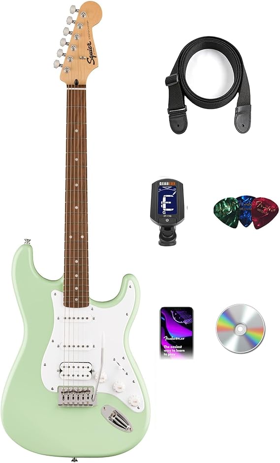 Fender Squier Sonic Stratocaster HSS - Surf Green Bundle with Tuner, Strap, Picks, and Austin Bazaar Guitar DVD