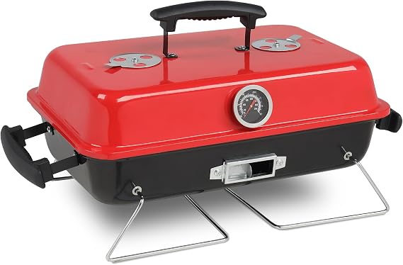 Portable Charcoal BBQ Grill,Outdoor Tabletop Grill Small Barbecue Smoker Folding BBQ Grill with Lid for Backyard Camping Picnics Beach for Outdoor Cooking Camping Picnics Garden Grilling/Red