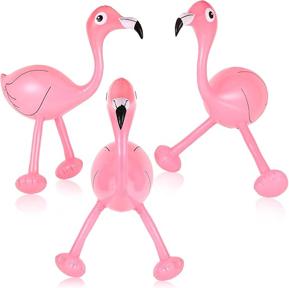 Lunmon 3 Pcs Inflatable Pink Flamingo Luau Party Accessories for Hawaiian Tropical Summer Swimming Party Decoration