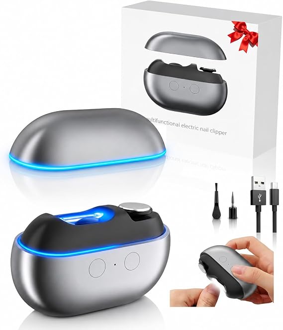 Electric-Nail-Clipper-Electric Nail Trimmer for Seniors-2026 Smart Automatic fingernail Clipper 4 in 1 with Light &Nail Scraps-Nail Clipper/Grinder for All Ages-Quiet Care-Gifts M18