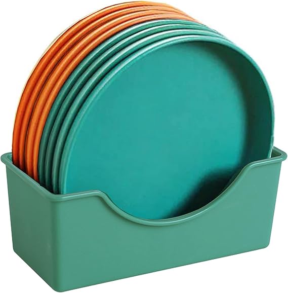 Appetizer Plates, Dessert, Snack, Salad, Fruit Plate Set, Reusable Plastic Plates, Lightweight Snack Tableware Set for Fruit, Candy, Side Dishes 8Pack with Holder (Round A)