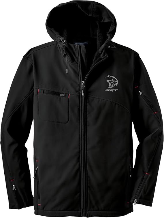 Dodge SRT Hellcat Hooded Softshell Jacket Wind & Water-Resistant Embroidered Logo Official Licensed Apparel