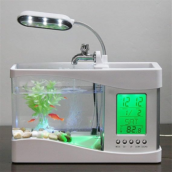 ATC Mini USB LCD Desktop Lamp Fish Tank Aquarium with LED Clock(White)