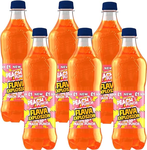 Variety Flavour Explosion Soft Drink 500ml – Peach Punch & Berry Blast Carbonated Drink with Sweeteners, Refreshing Fizzy Fruit Flavours - Br (6 x Bottle, Flava Explosion Peach Punch 500m)