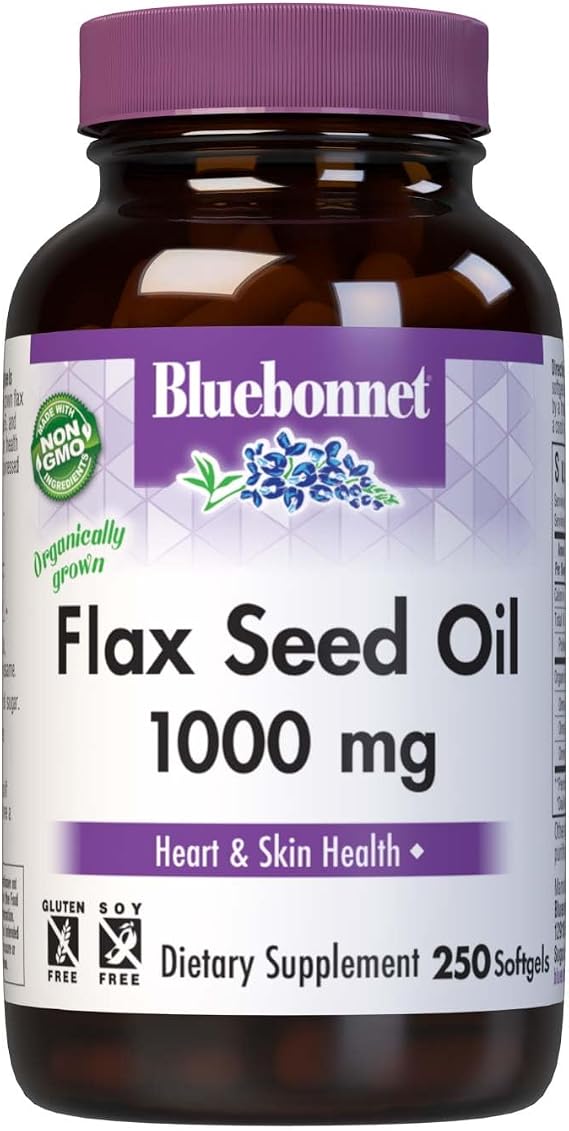 BlueBonnet Nutrition Flax Seed Oil 1000 mg, 250 Capsules | Non-GMO, Organic, Gluten-Free, Soy-Free