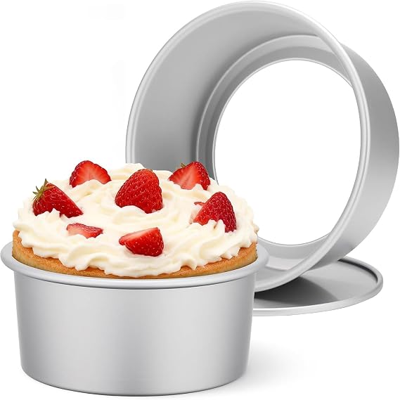 6 Inch & 8 Inch 2 Pack Round Cake Tin on-Stick Deep Aluminum Round Cake Baking Tin with Removable Bottom for Bakeware Wedding Birthday Christmas Party Mousse Chiffon Cakes Baking