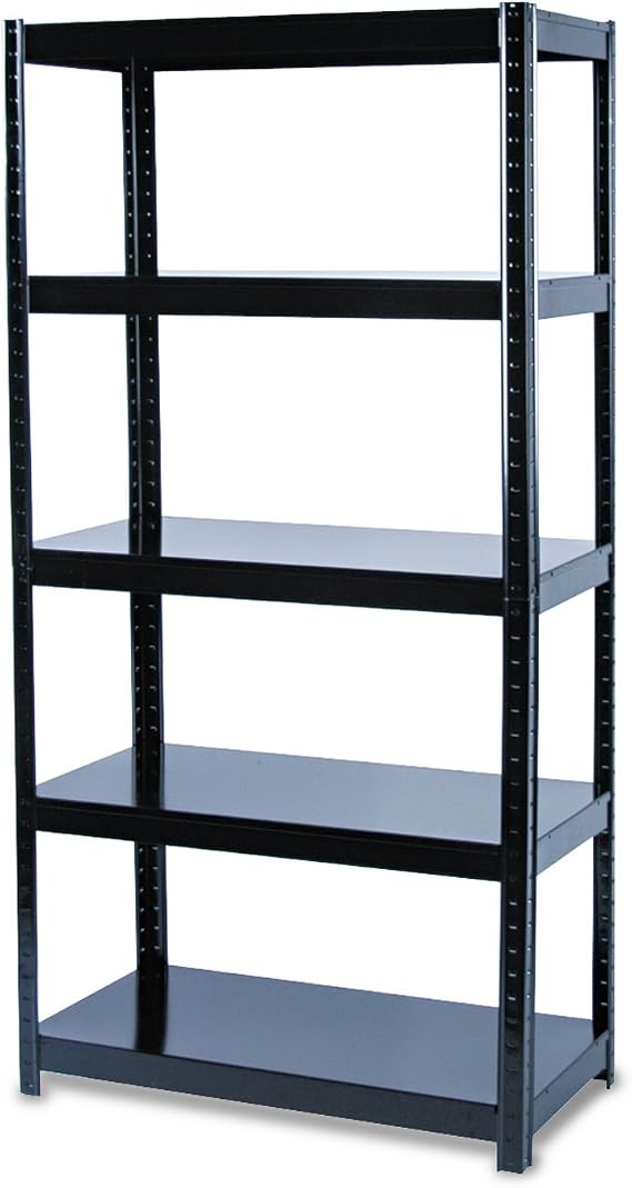 Safco 5 Shlef 36X18X72 Boltless Shelving Rack, Heavy Duty 850lbs Per Shelf, Organize Home, Office, Garage, Classroom and More, Black