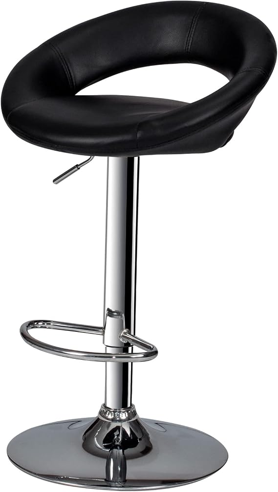Poundex 2 Piece PU Round Shape Barstool Set, Black