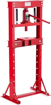 Heavy Duty 12 Ton Hydraulic Shop Press H-Frame Floor Press with Adjustable Work Table (3.9"-31.5"), 2 Press Plates for Metal Bending, Straightening, Automotive Repair Industrial Grade Red