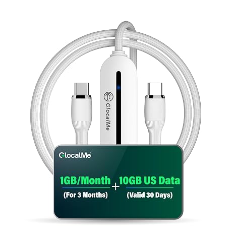 GlocalMe UniCord 65W USB C Cable with 4G WiFi Mobile Hotspot for Travel