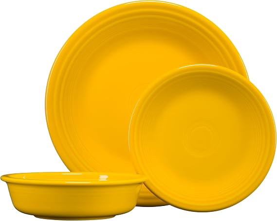 Fiesta Classic Rim 3-Piece Dinnerware Set Durable Ceramic, Lead-Safe, Dishwasher/Microwave/Oven Safe Made in USA Dinnerware - Daffodil