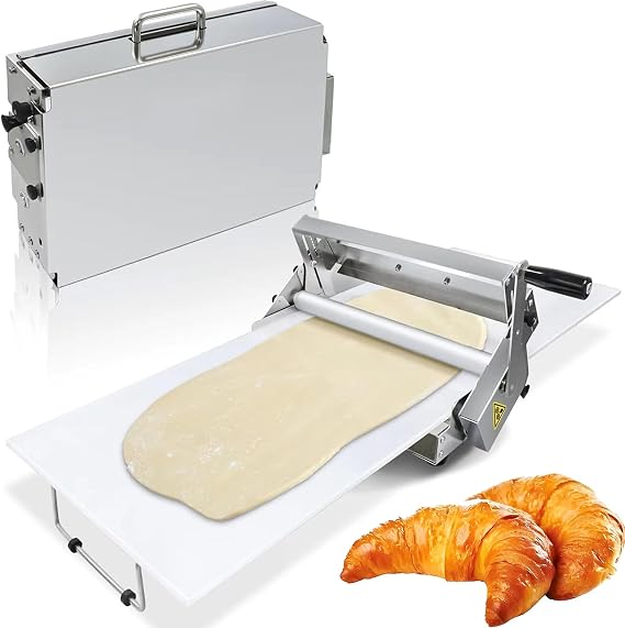 Sheeter Board Manual Dough Roller Machine, Commercial Manual Foldable Dough Sheeter, Compact Foldable Pastry Roller, Puff Pastry Dough Pastry Press Machine, Stainless Steel, Adjustable Thickness